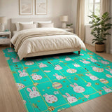 Whimsical Bunny Easter Egg Teal Kids Area Rug