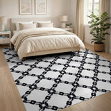Interlocking Chain Link Black White Area Rug