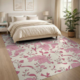 ODIKA Pink Vintage Floral Washable Area Rug, Low Pile Non-Slip & Pet Friendly Carpet
