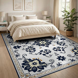 Navy Blue Floral Medallion Persian Area Rug