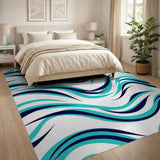 Teal Navy Abstract Wave Area Rug