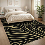 Abstract Swirl Black Gold Area Rug