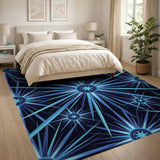 Geometric Modern Blue and Teal Blue Starburst Geometric Area Rug