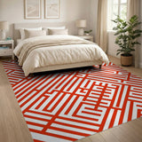 Red Geometric Lattice Area Rug