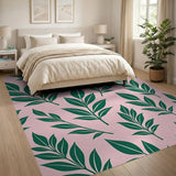 Blush Pink Emerald Green Leaves Area Rug