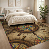 Rainbow Compass Ship Wheel Vintage Rug