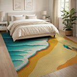 Teal Waves Coastal Fisherman Beach Rug