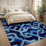 Navy Blue Geometric Interlock Area Rug