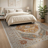 Beige and Neutral Ivory Rust Medallion Traditional Persian Area Rug