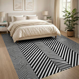 Bold Black White Geometric Zigzag Rug