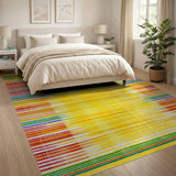 Vibrant Yellow Multi-Color Stripe Woven Rug