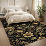 Opulent Gold Chrysanthemum Tulip Area Rug on Black