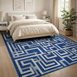 Navy Blue Interlocking Maze Geometric Rug