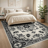 Ornate Black Ivory Persian Area Rug