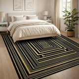 Gold Black Nested Frames Geometric Area Rug