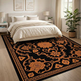 Orange Floral Vintage Black Area Rug