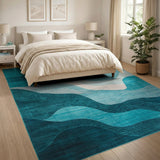 Geometric Modern Teal Blue Abstract Wave Area Rug