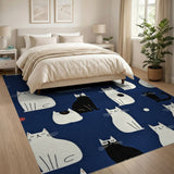 Whimsical Cartoon Cats Navy Area Rug
