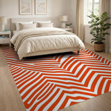 Vibrant Orange Zigzag Geometric Area Rug