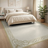 Ornate Gold Filigree Border Gold and Silver Area Rug