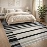 Modern Geometric Stripe Area Rug Black White
