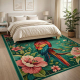 Macaw Parrot Hibiscus Floral Area Rug