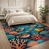 Coastal Beach Vibrant Coral Reef Fish Area Rug