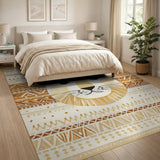 Tribal Lion Face Beige Area Rug