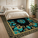 Blue and Teal Traditional Persian Teal Gold Medallion Persian Area Rug