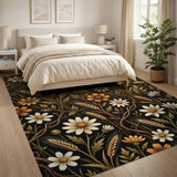 Vintage Daisy Wheat Vine Floral Rug