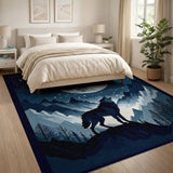 Wolf Howling at Full Moon Mountain Rug