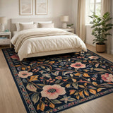 Navy Pink Poppy Floral Vintage Area Rug