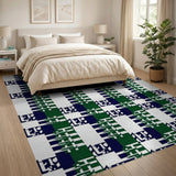 Navy Green Geometric Grid Area Rug