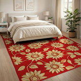 Embroidered Sunflower Red Area Rug