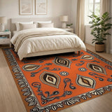 Orange Vibrant Orange Persian Motif Area Rug