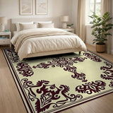 Elegant Cream Rug with Ornate Burgundy Border