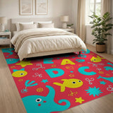 Playful Cartoon Elephants Fish Kids Area Rug