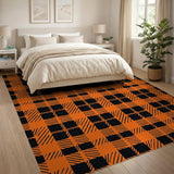 Rustic Farmhouse Orange Bold Orange Black Buffalo Plaid Area Rug