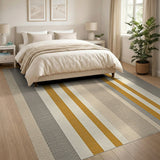 Striped Beige Grey Orange Woven Area Rug