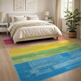 Geometric Modern Multi-color and Patterns Vibrant Rainbow Horizontal Stripe Area Rug
