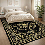 Elegant Black Gold Ornate Persian Rug