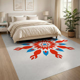 Bold Red Blue Geometric Starburst Rug