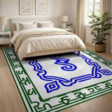 Ornate Blue Scroll Medallion Area Rug