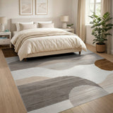 Abstract Wavy Layers Beige Area Rug