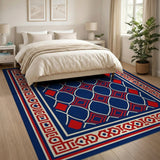 Navy Blue Red Geometric Diamond Area Rug