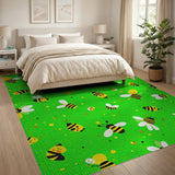 Playful Cartoon Bees Green Area Rug