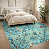 Floral Vintage Blue Teal Floral Vintage Area Rug