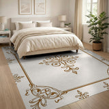 Gold and Silver Ornate Gold Border Cream Area Rug