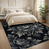 Exquisite Black Peony Medallion Area Rug