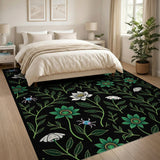 Green Floral Lotus Spider Pattern Area Rug